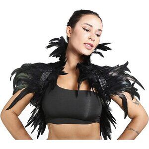 Women Maleficent Costume Feather Cape Halloween Shawl Black Choker Collars